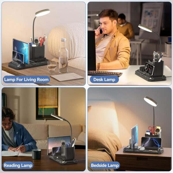 KDD Desk Lamp with USB A&C, Phone Holder, Pen Slot, Adjustable 360° Light - Image 2