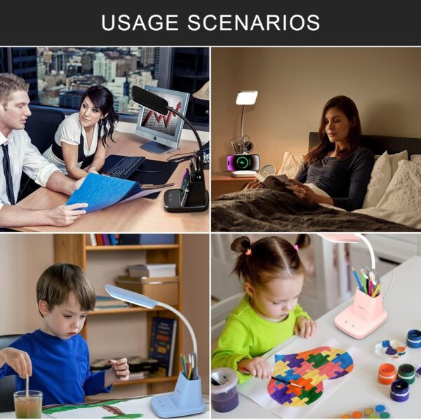 Desk Lamp with Wireless Charger, Pen Holder, 3 Modes, Dimmable LED - Image 2